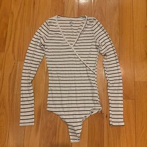 Hollister Black and White Striped Bodysuit